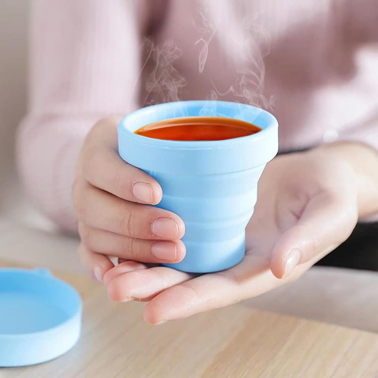 Round Silicone Foldable Glass Cup Foldable Travel Mug With Lid (1 Pc) - Happy Price - Image 5