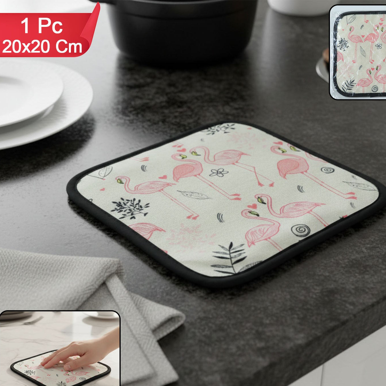 Printed Kitchen Pot Holder Mat 20x20 Cm - Heat Resistant Surface Protector - Happy Price - Image 1