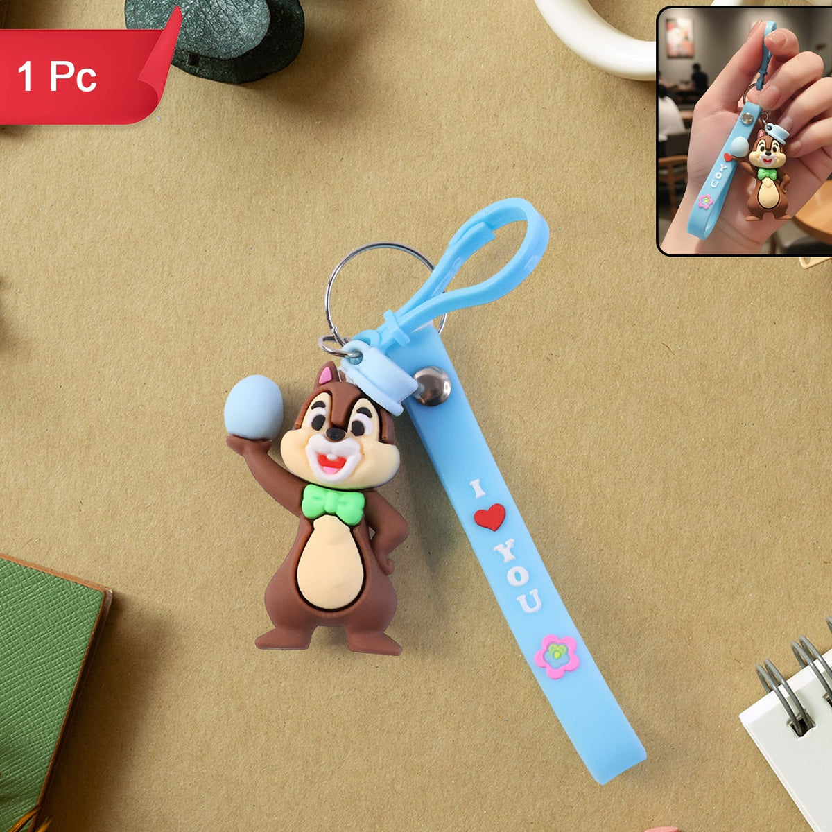 Cute Squirrel Keychain with "I Love You" Strap - 1 Pc - Happy Price - Image 1