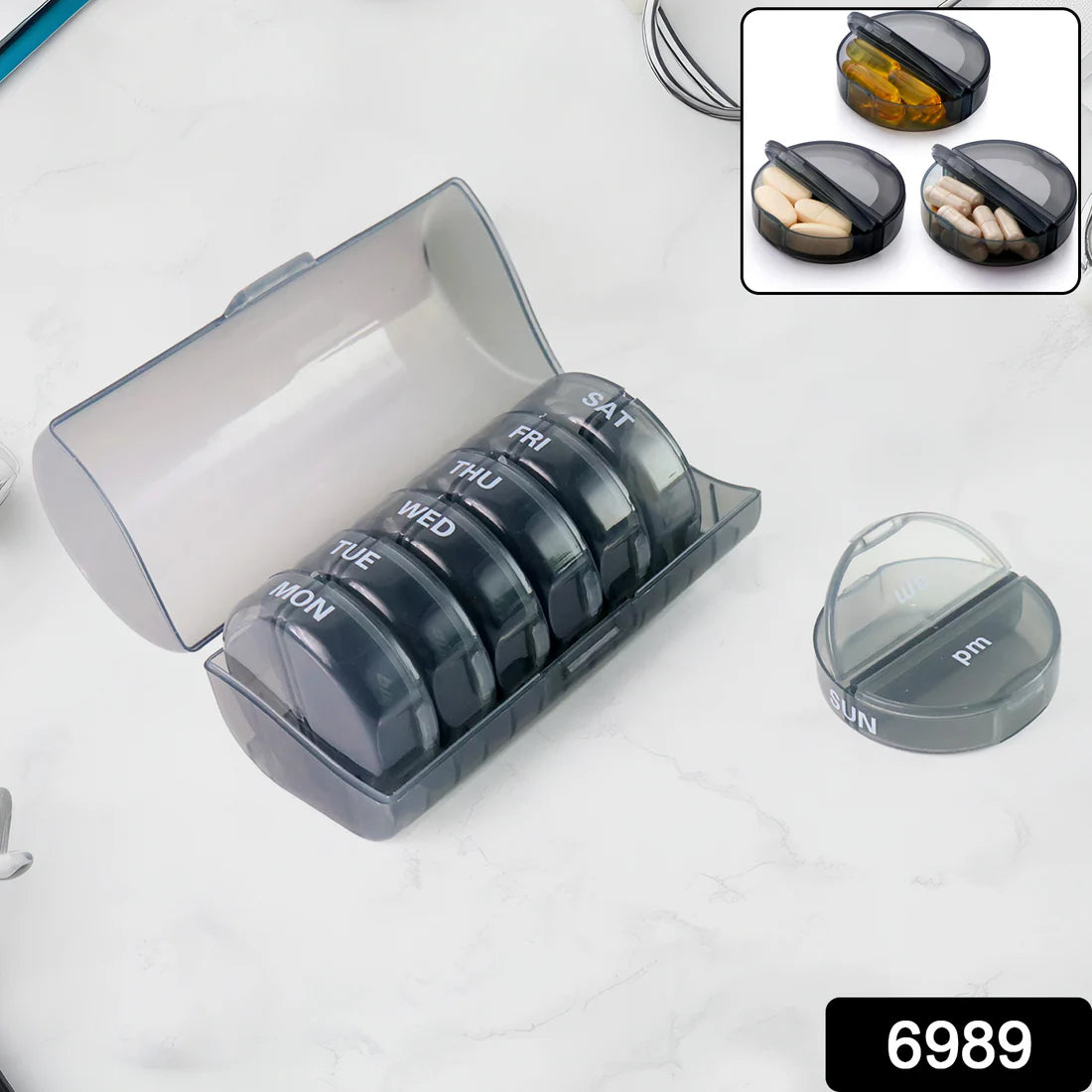 Weekly Pill Organizer 2 Times A Day Travel 7 Day Pill Box Twice A Day Daily Medicine Pill Case With Large Compartments - Happy Price - Image 1
