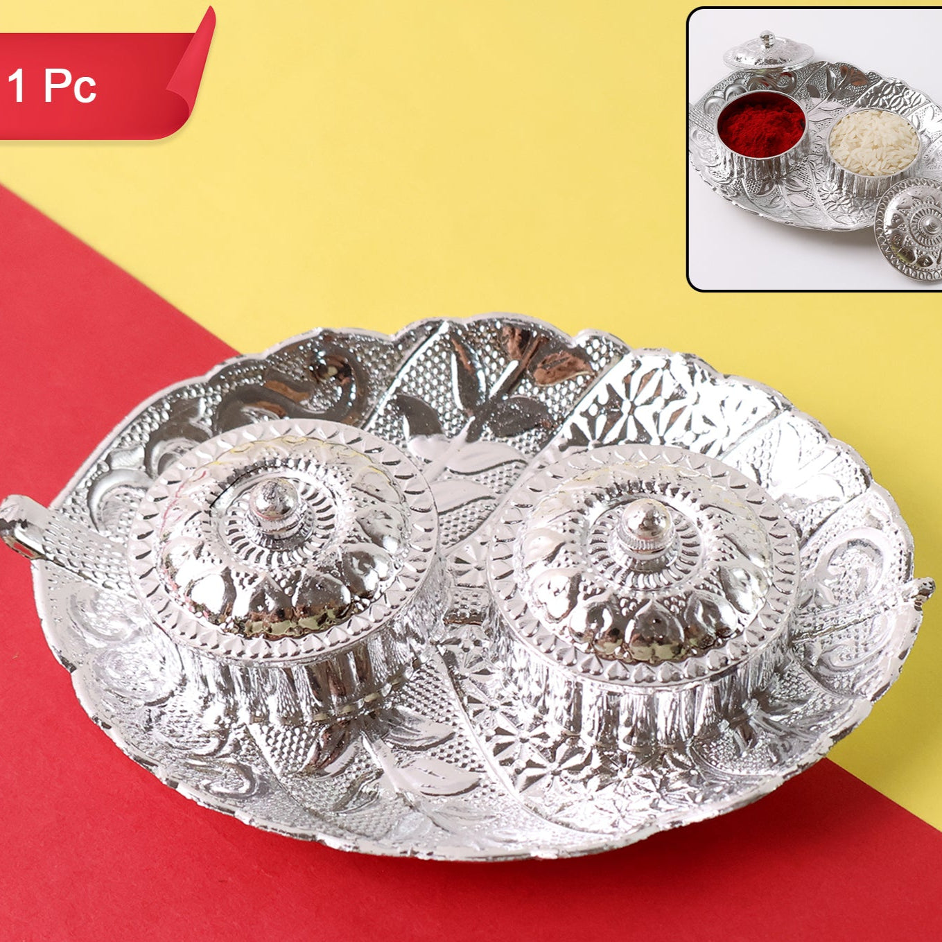 Leaf Shape Special Puja Thali (1 Pc Mix Design) - Happy Price - Image 1
