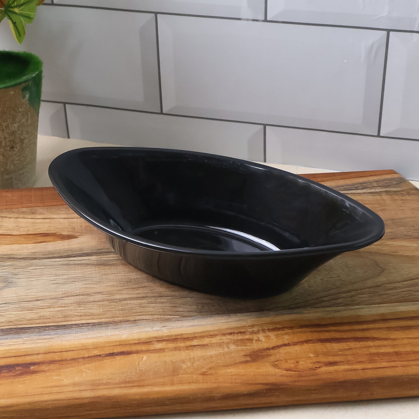 Black Oval Serving Bowl - 1 Pc Break-Resistant Plastic for Salads & Snacks - Happy Price - Image 6