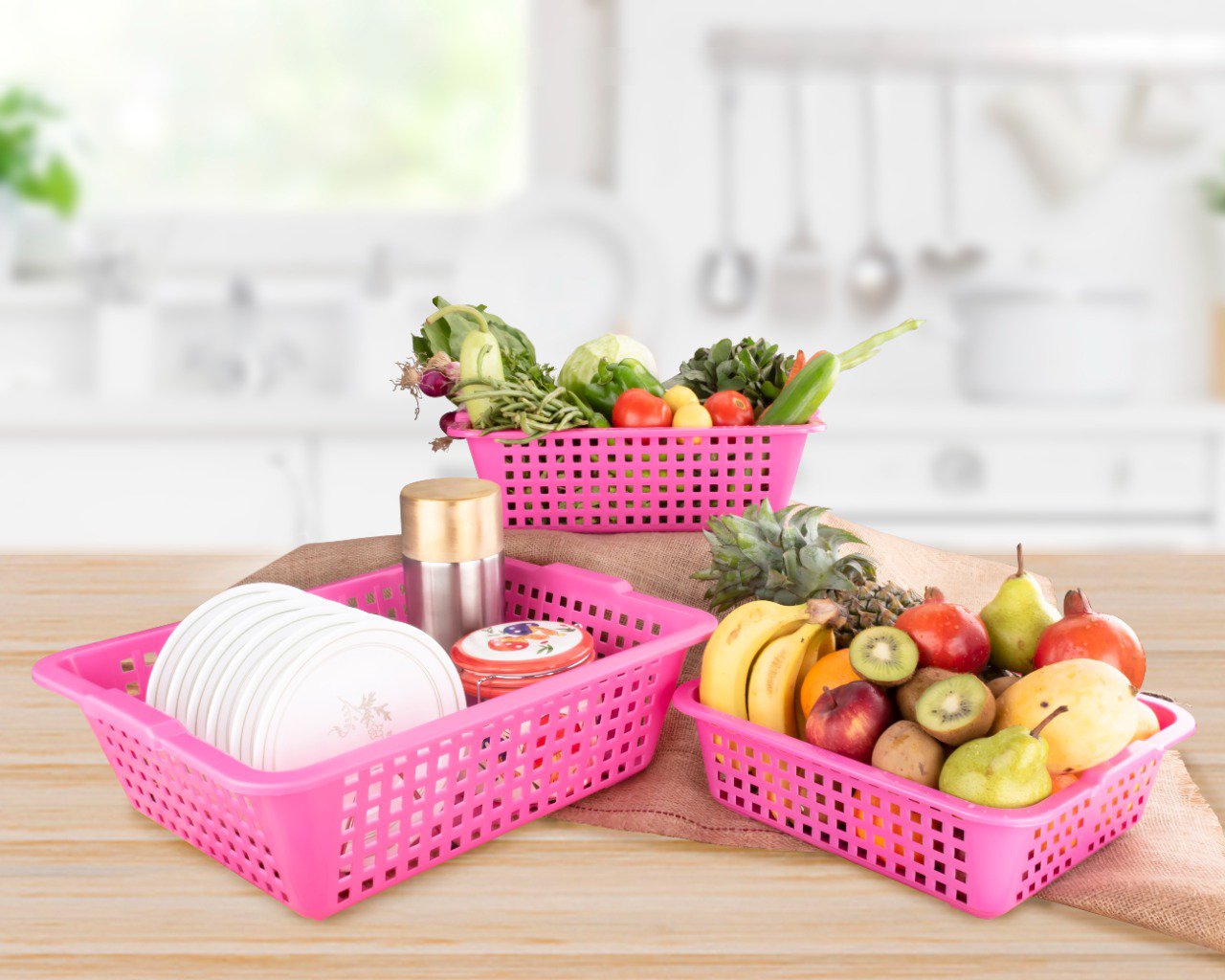 Plastic Multiple Size Cane Fruit Baskets (3 Size Large Medium Small) - Happy Price - Image 2