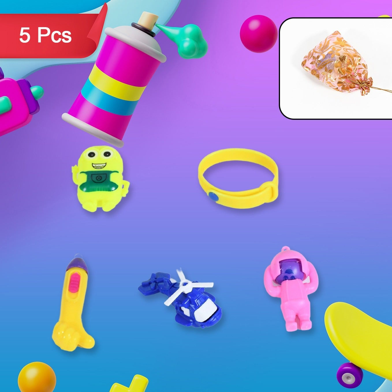 5pc Toy Combo Kids Best Gift Set Combo Attractive Unique Toy Combo 5pc Colorful Toy Combo With Potli Bag - Happy Price - Image 1