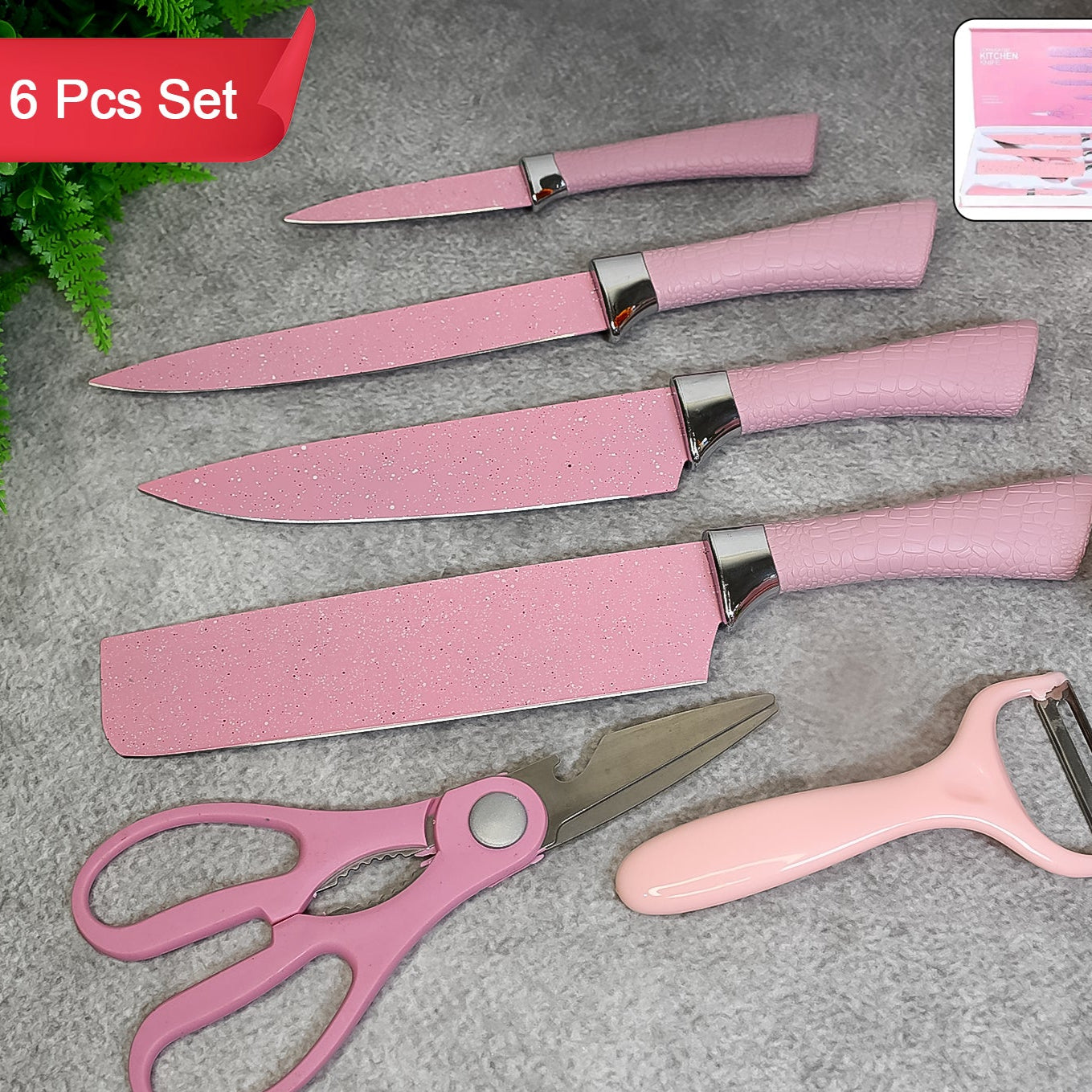 Stainless Steel Non Stick Ceramic Coating 6 Pcs Chef Kitchen Knife Set With Scissor Peeler - Happy Price - Image 1