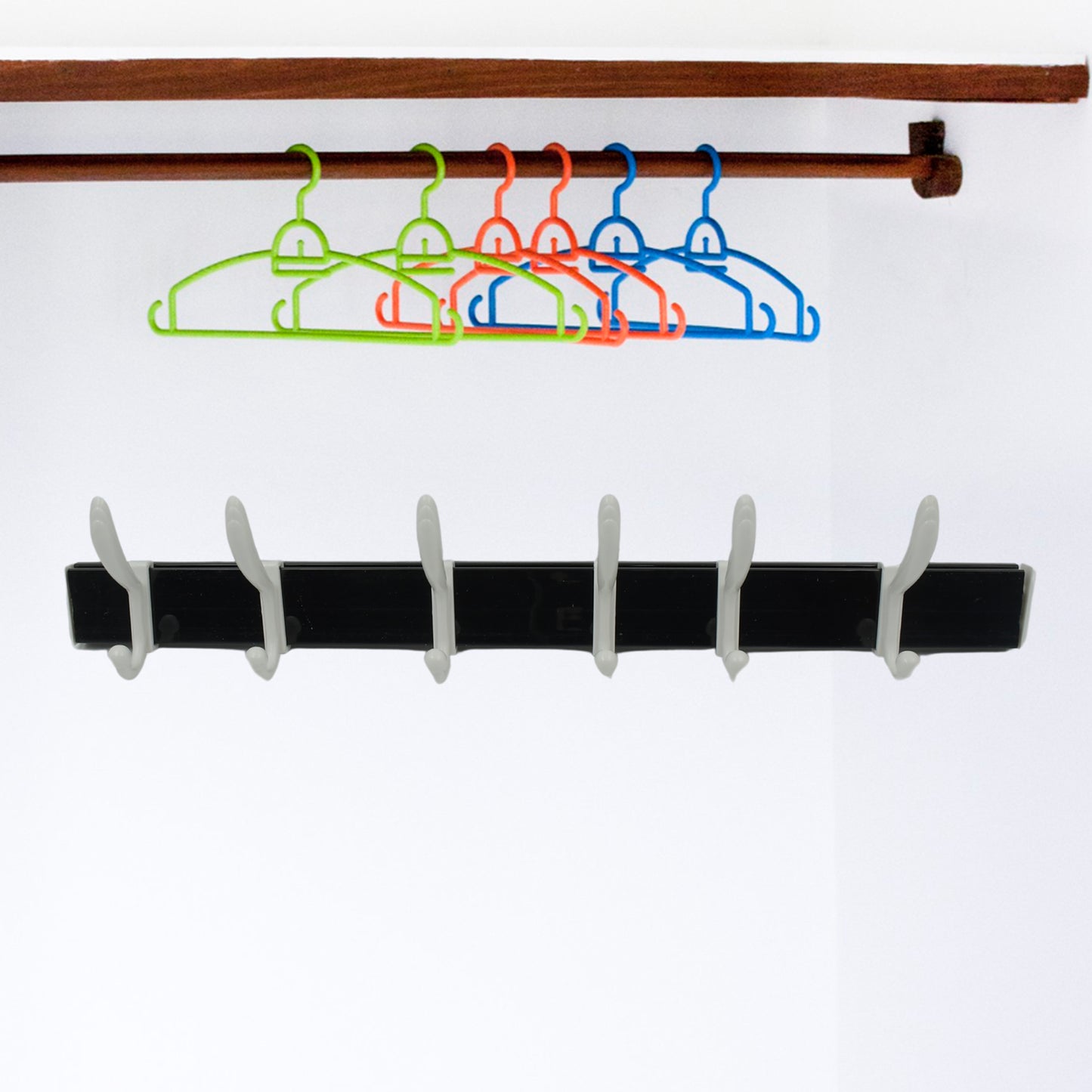 Cloth Hanger Wall Door Hooks Rail For Hanging Clothes For Hanging Hook Rack Rail Extra Long Coat Hanger Wall Mount For Clothes Jacket Hats 6 Hook With Eco-friendly Liquid Adhesive Glue - Happy Price - Image 2