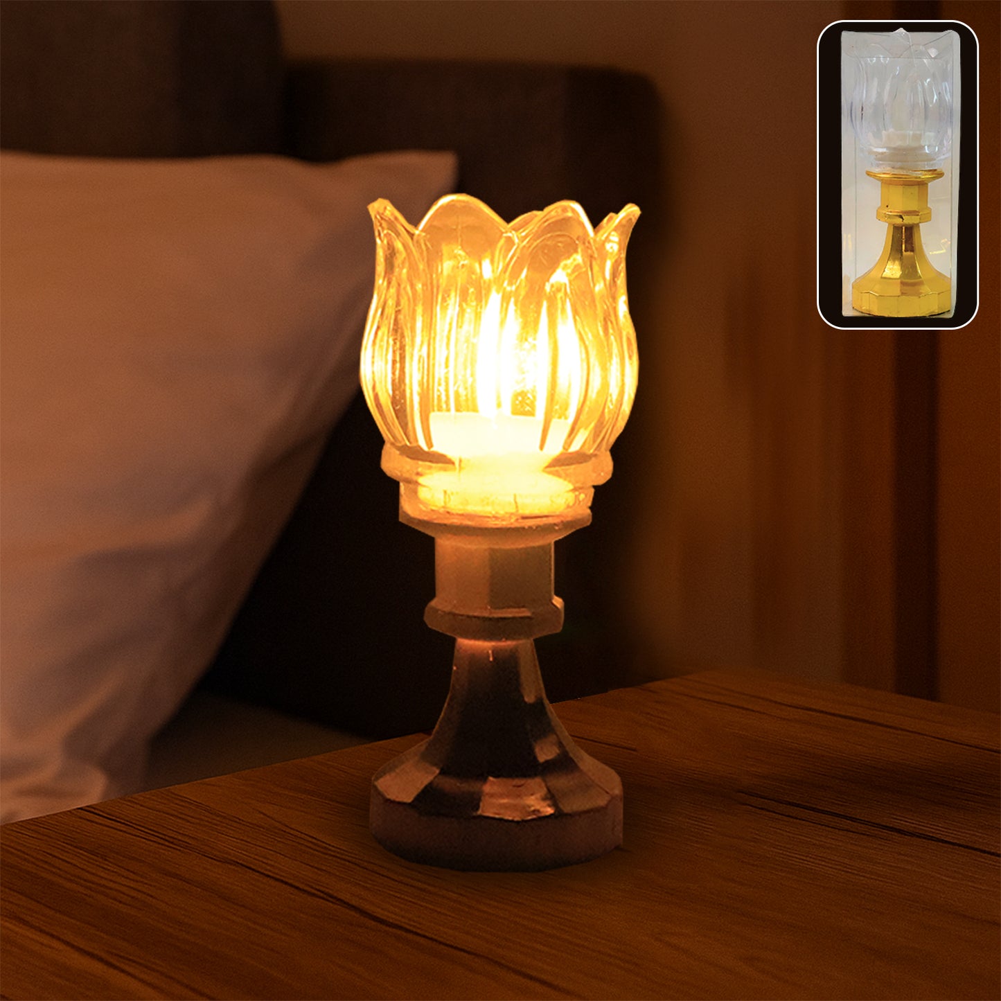Lotus Shaped LED Decorative Lamp with Stand - Battery Operated Flameless Light - Happy Price - Image 3