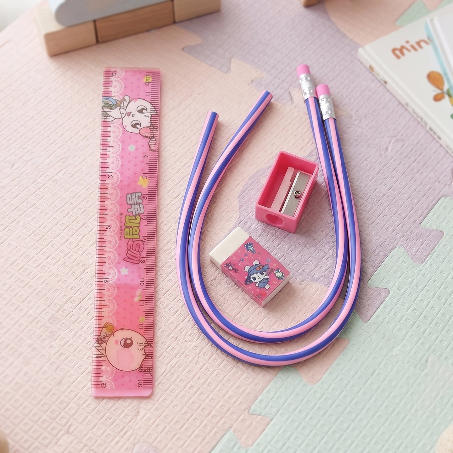5-in-1 Kids School Stationery Kit with Flexible Pencils & Cartoon Prints - Happy Price - Image 5