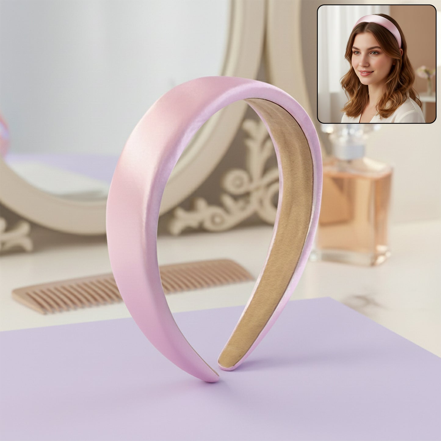 Padded Satin Finish Wide Hairband (1 Pc) - Comfortable Fashion Headband for Women - Happy Price - Image 7