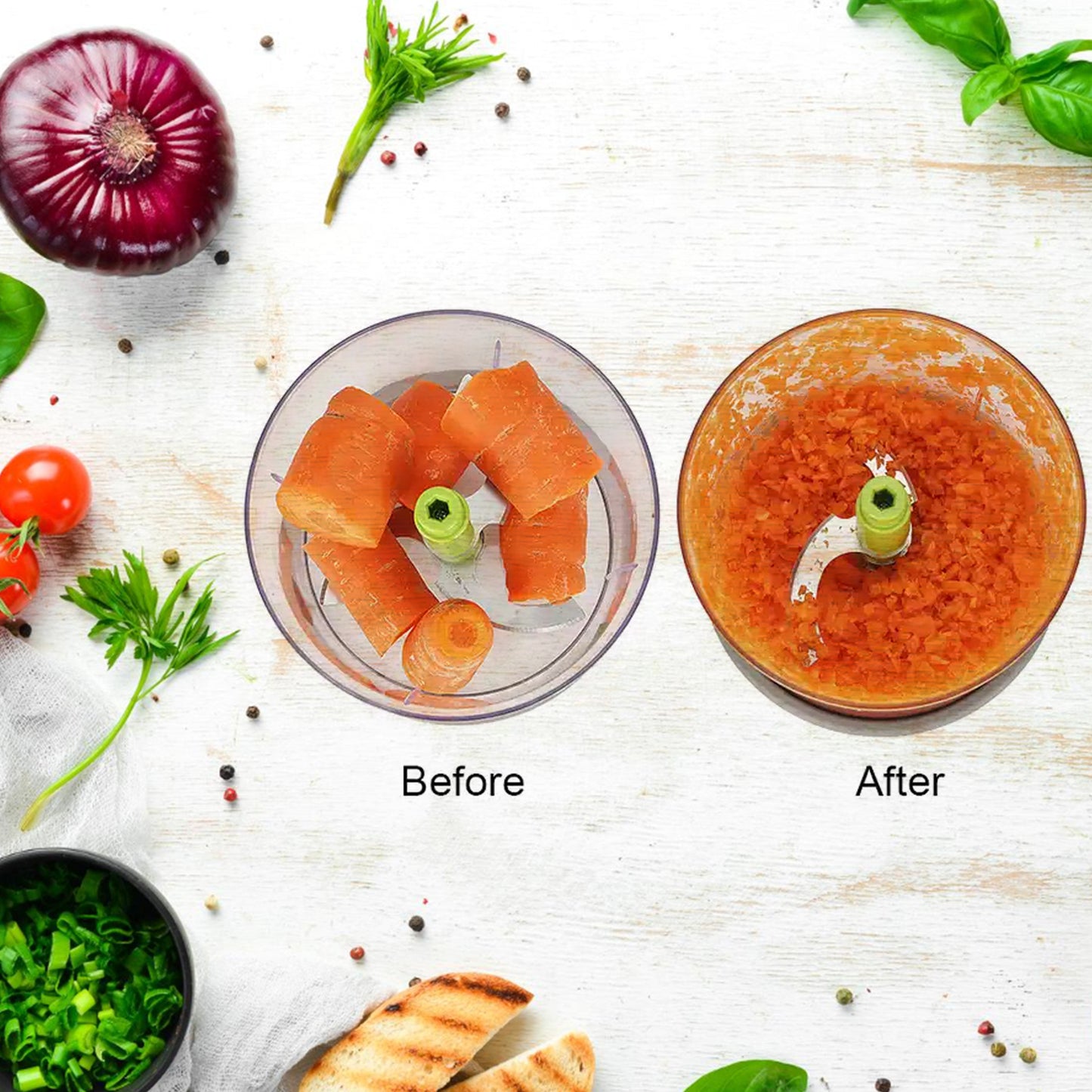 Manual Press Fruit Vegetable Chopper With 3 Stainless Steel Blades Anti-slip Base And Locking System Cutting Chopper For Kitchen (650 Ml) - Happy Price - Image 3