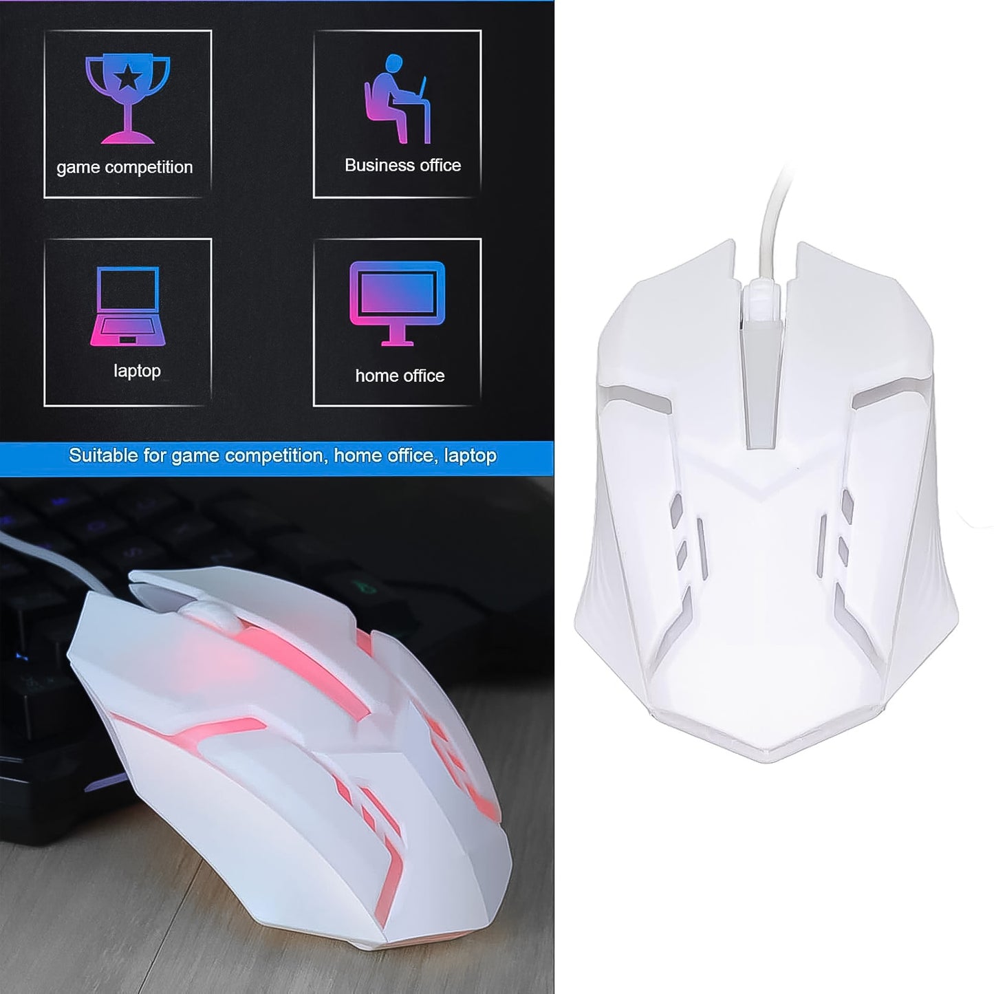 Usb Wired Mouse Gaming Mouse Colorful Lighting Luminous (1 Pc Wihte) - Happy Price - Image 3