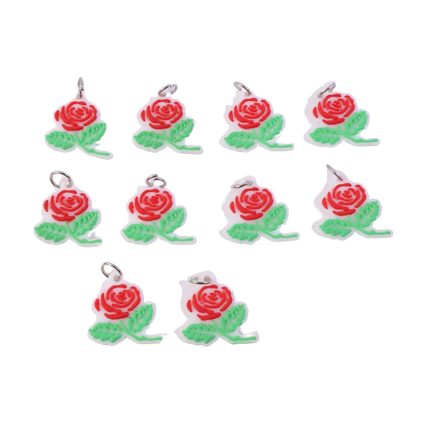 Rose Flower Design Bag Charm Keychain Set (10 Pc)