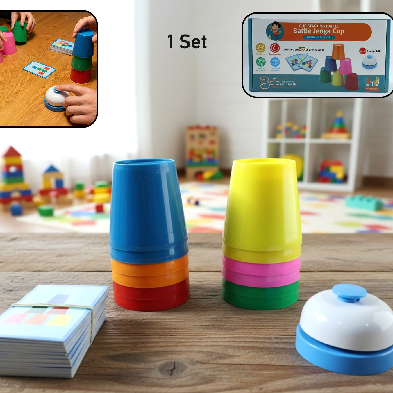Speed Stacking Cup Game Set with Challenge Cards and Bell - 1 Set - Happy Price - Image 1