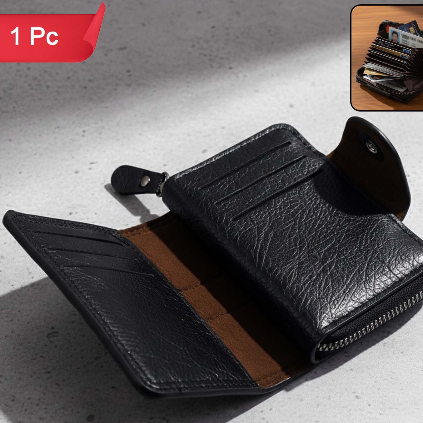 Compact Zip-Around Card Holder Wallet with Snap Closure - 1 Pc - Happy Price - Image 1