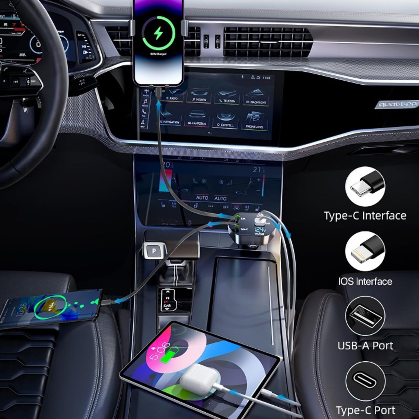 4-in-1 Car Charger with Dual Cables, Dual USB Ports & LED Display - 120W Fast Charging - Happy Price - Image 6