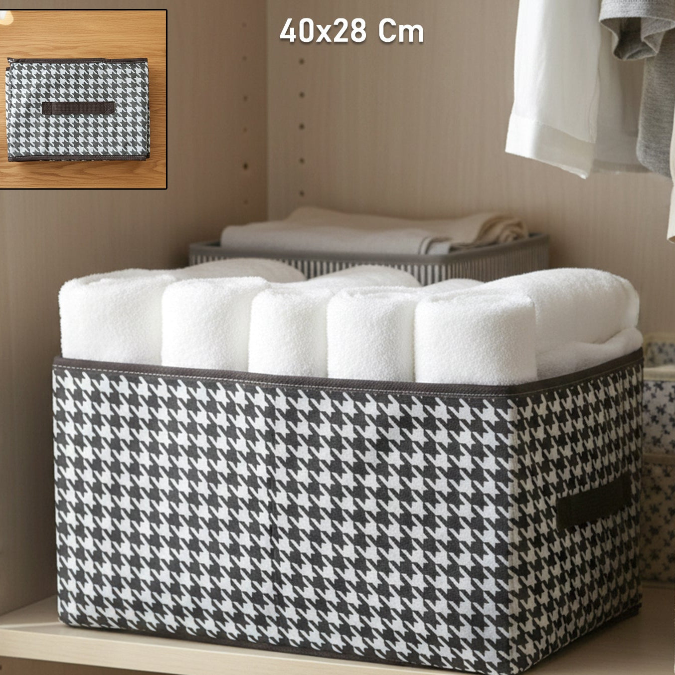 Fabric Storage Basket Organizer Box with Handle - 40x28cm, 1 Pc - Happy Price - Image 1