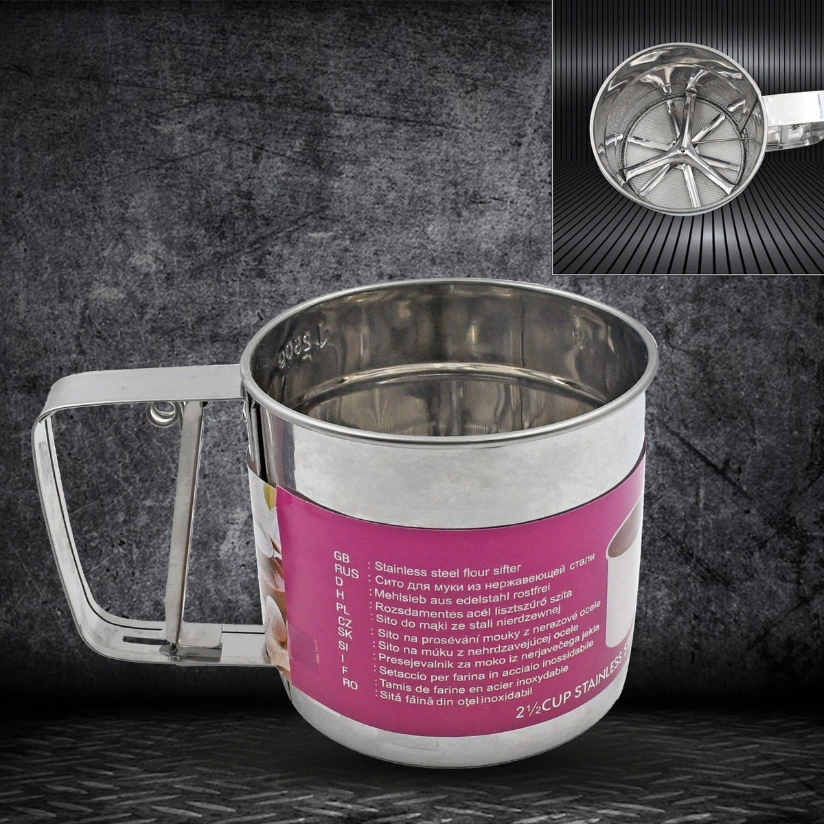 Manual Stainless Steel Flour Sifter Cup with Measuring Marks - Happy Price - Image 1