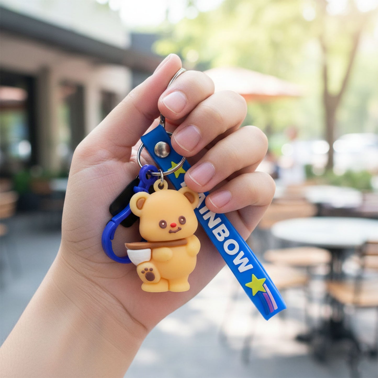 Cute Bear Charm Keychain with Rainbow Strap - 1 Pc - Happy Price - Image 3