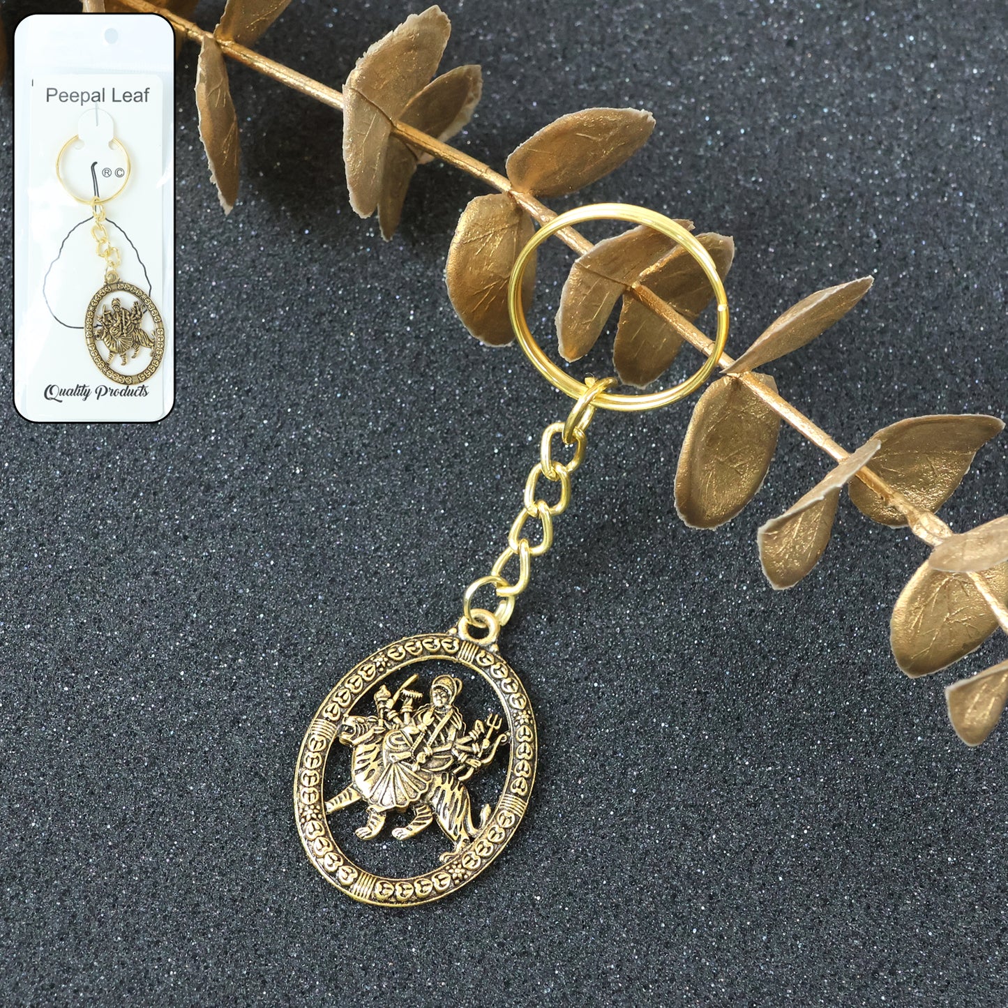 Maa Durga Oval Frame Golden Metal Keychain (1 Pc) - Happy Price - Image 7