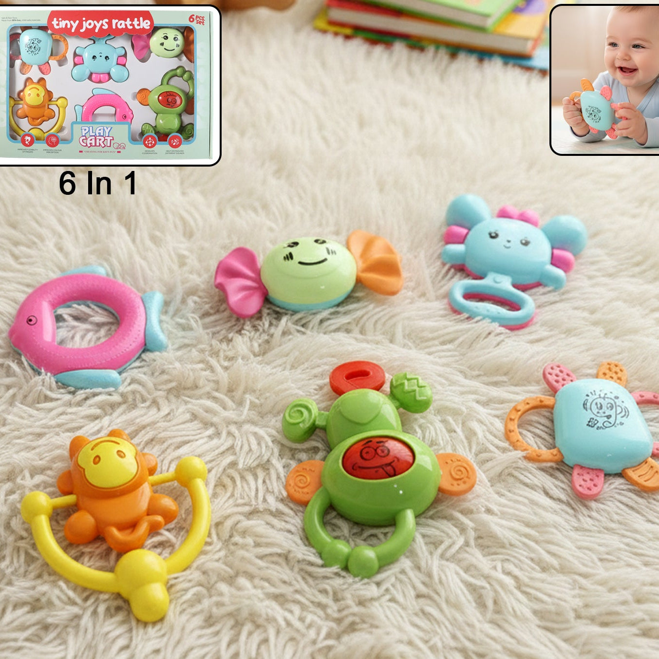 6-in-1 Baby Rattle Toy Set for Sensory Play & Early Learning - Happy Price - Image 1