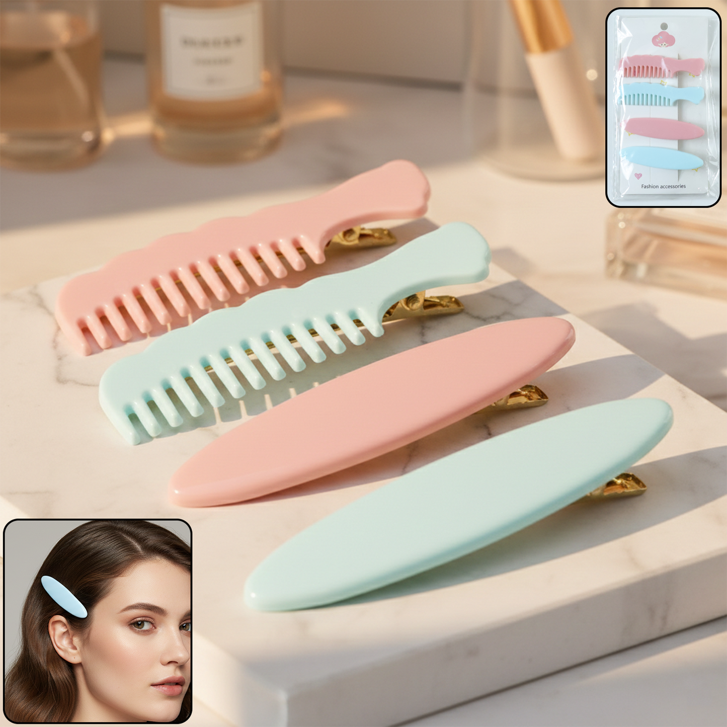 Pastel Comb Hair Clips - Pack of 4 for Women & Girls - Happy Price - Image 2