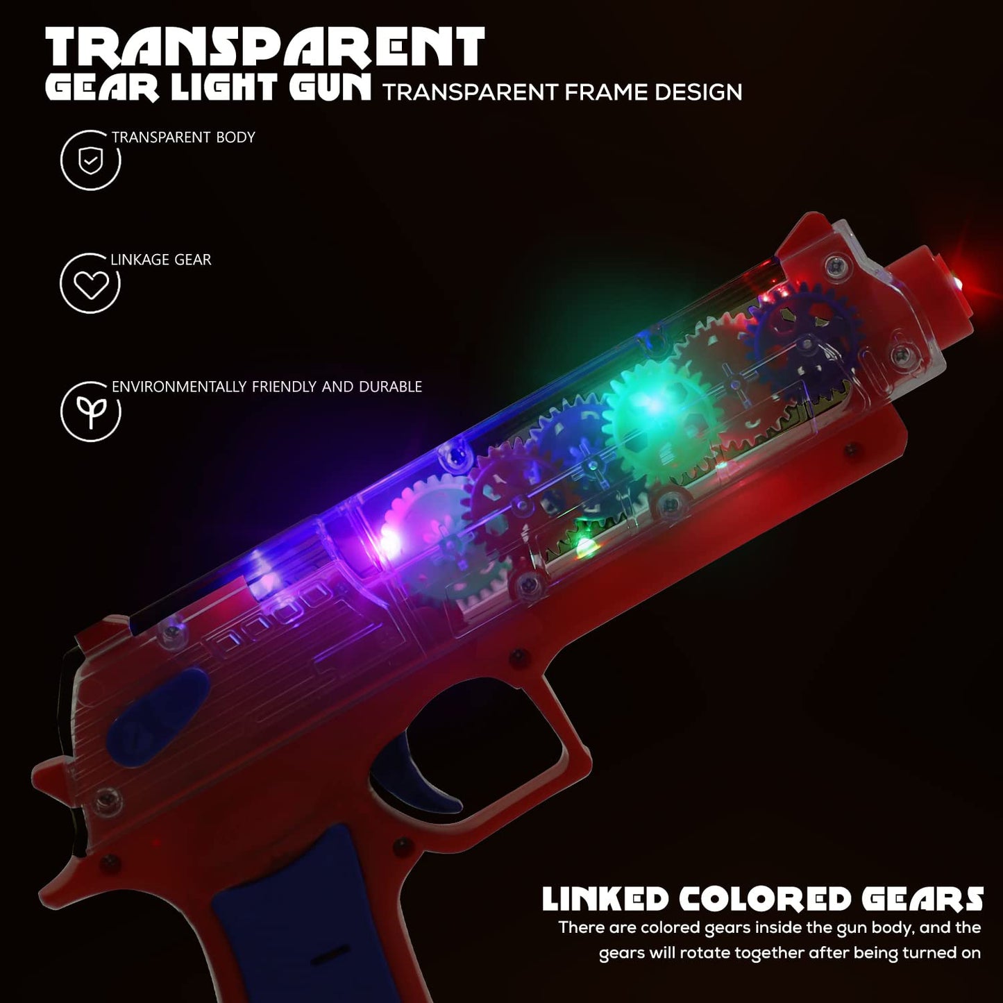 Plastic Gear Simulation Toy Gun For Kids Pretend Play Gun Toys With 3d Flashing Lights And Exciting Music Electric Laser Toy Guns With Rotating Gear Mechanism Toy For Birthday Gift For Kids 3+ Years (Pack Of 1) - Happy Price - Image 7
