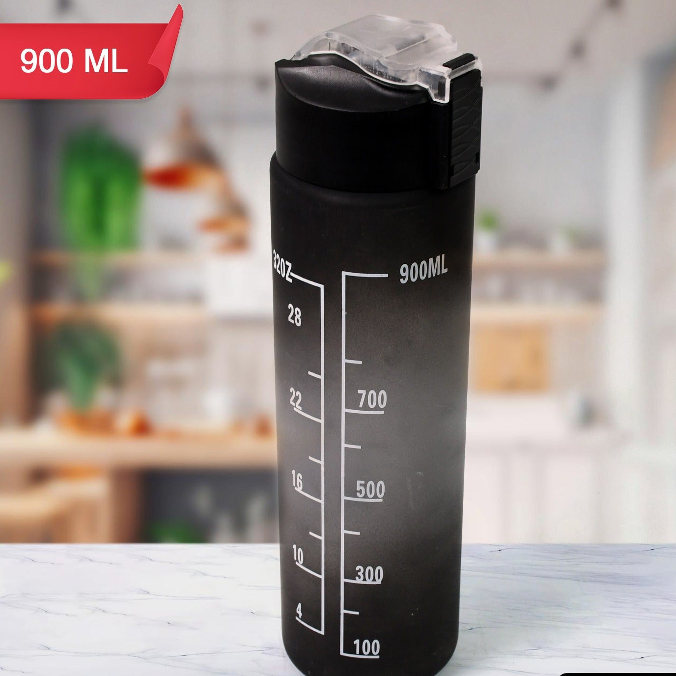 Plastic Black Motivational Water Bottle With Straw (900 Ml) - Happy Price - Image 1