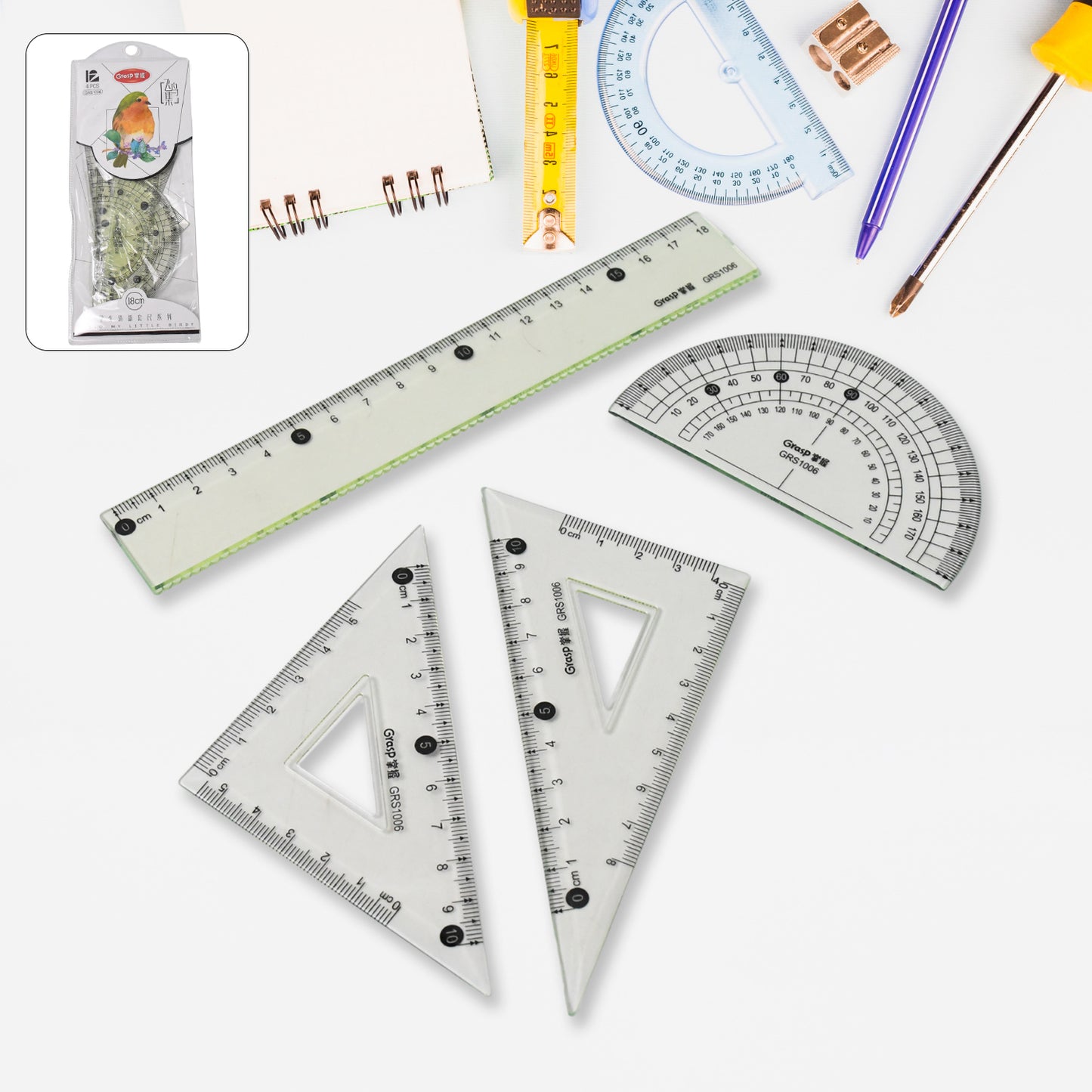4-piece Geometry Set Triangle Ruler Protractor Straight Ruler - Happy Price - Image 2