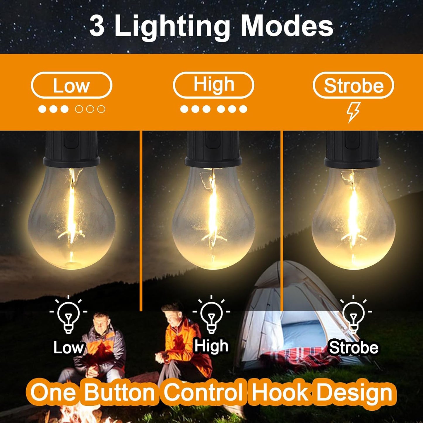 Rechargeable Camping Lights For Tents Led Camping Tent Lantern 3 Lighting Modes Tent Lamp Portable Emergency Camping Lights With Clip Hook For Camping Hiking Fishing Backpacking (1 Pc) - Happy Price - Image 2