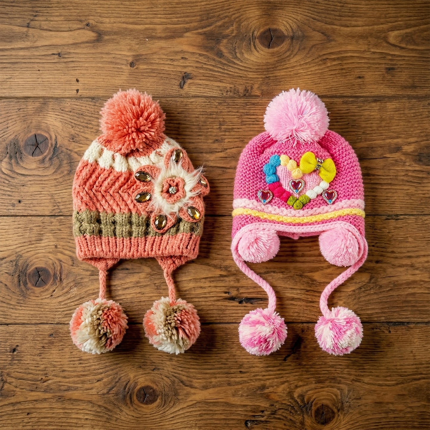 Kids Woolen Ear Flap Winter Cap with Pom Pom - 1 Pc Assorted Design - Great Price - Image 3