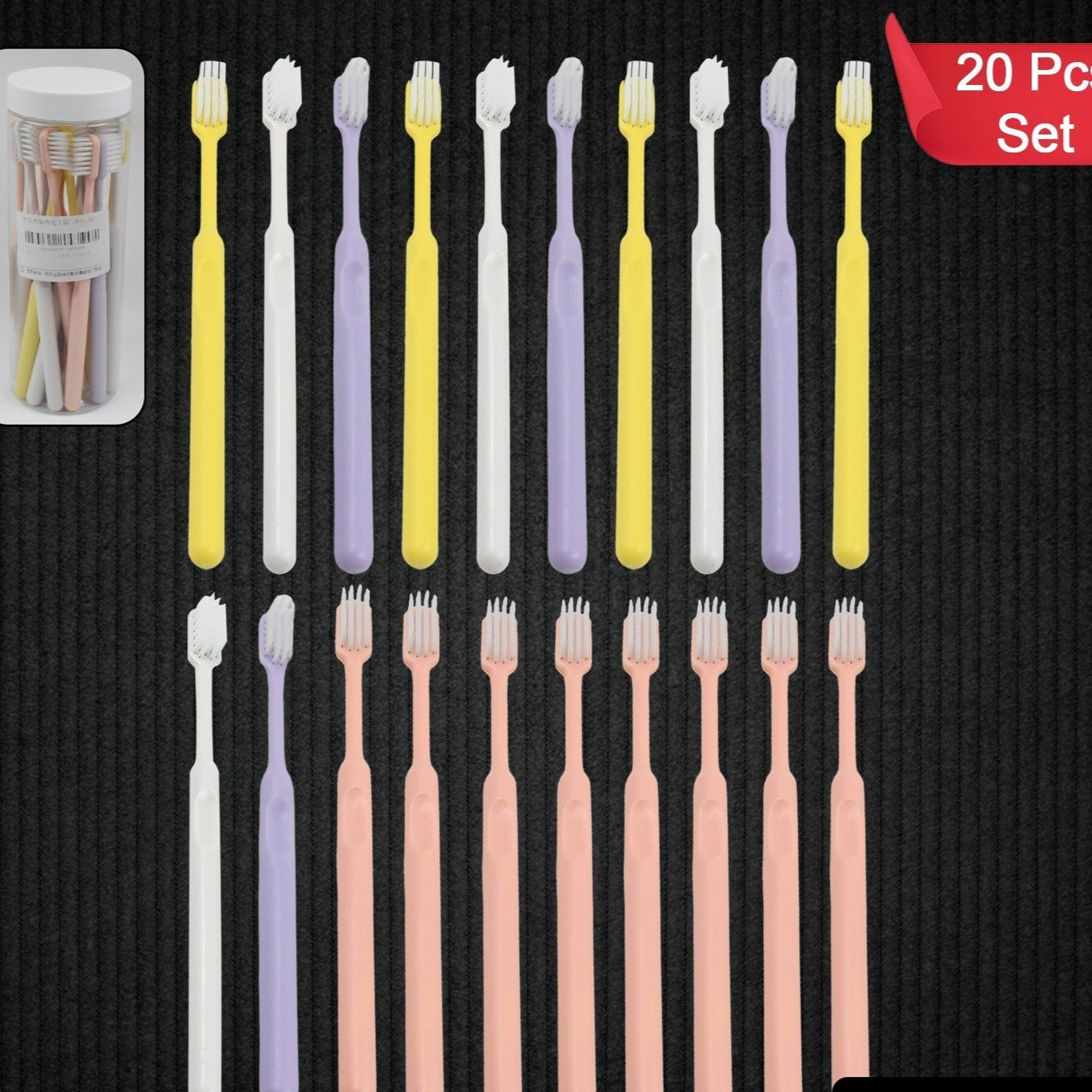 Plastic Toothbrush With Plastic Round Box (20 Pcs Set) - Happy Price - Image 1
