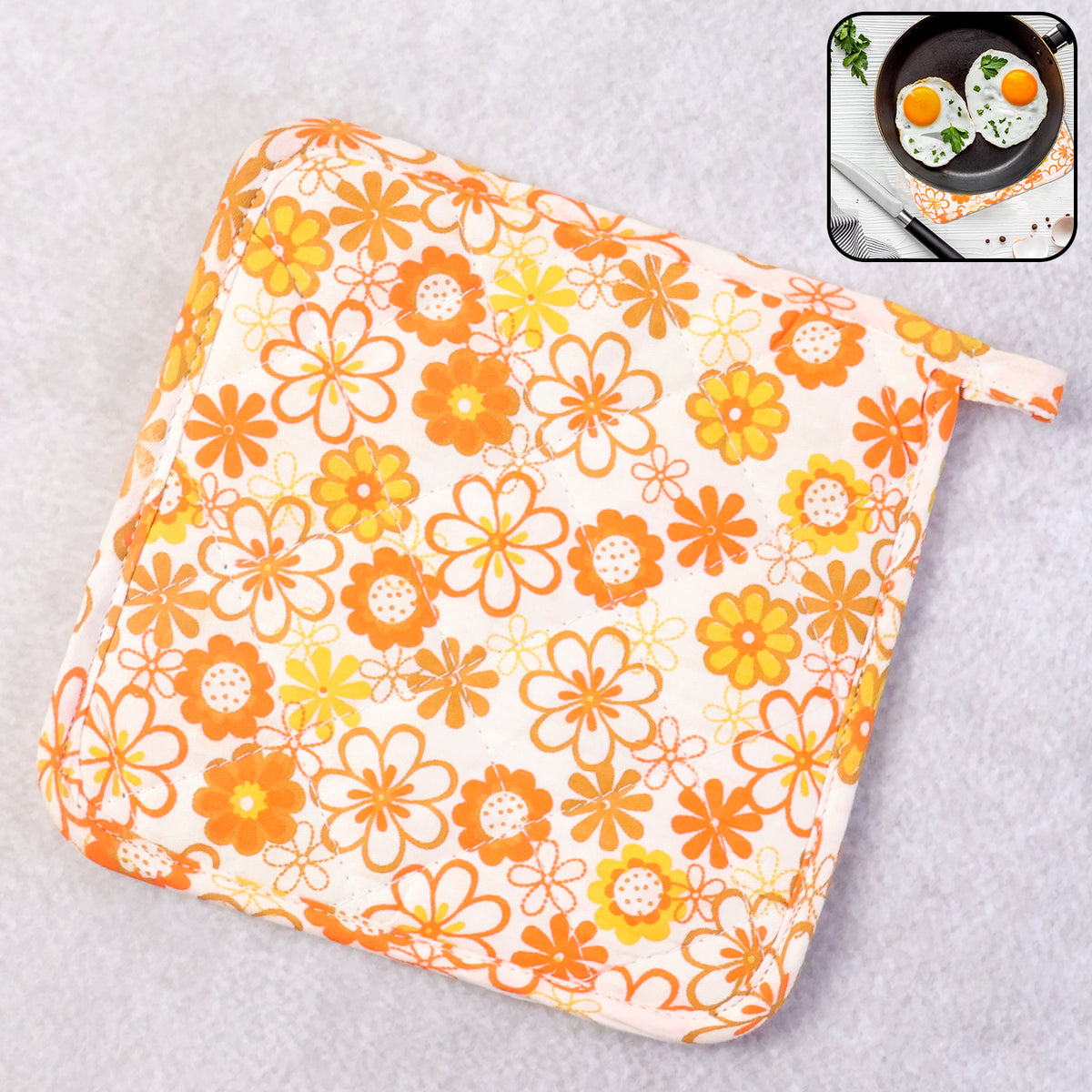 Floral Print Quilted Pot Holder Pad for Kitchen - Heat Resistant Oven Mitt (1 Pc, 16x16 Cm) - Happy Price - Image 2