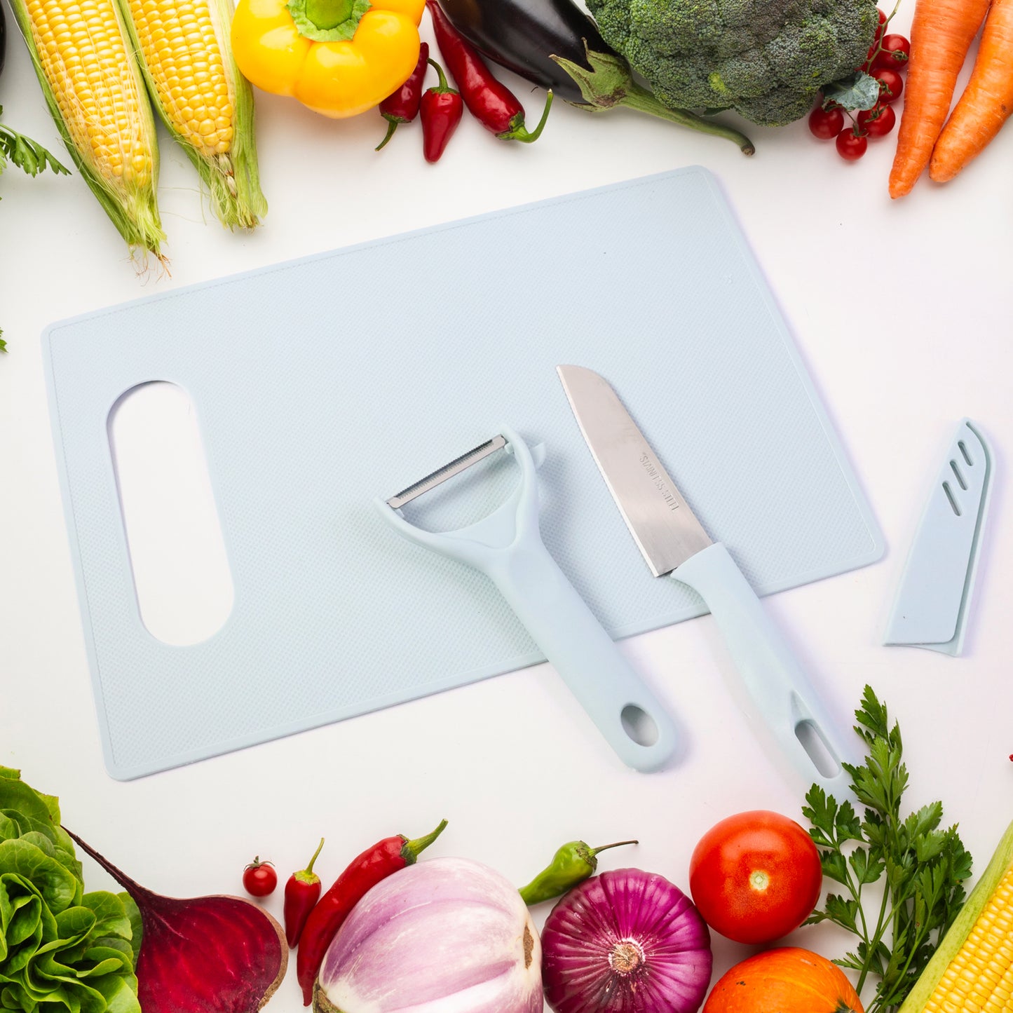 3-in-1 Kitchen Prep Set: Cutting Board, Knife & Peeler - Happy Price - Image 3