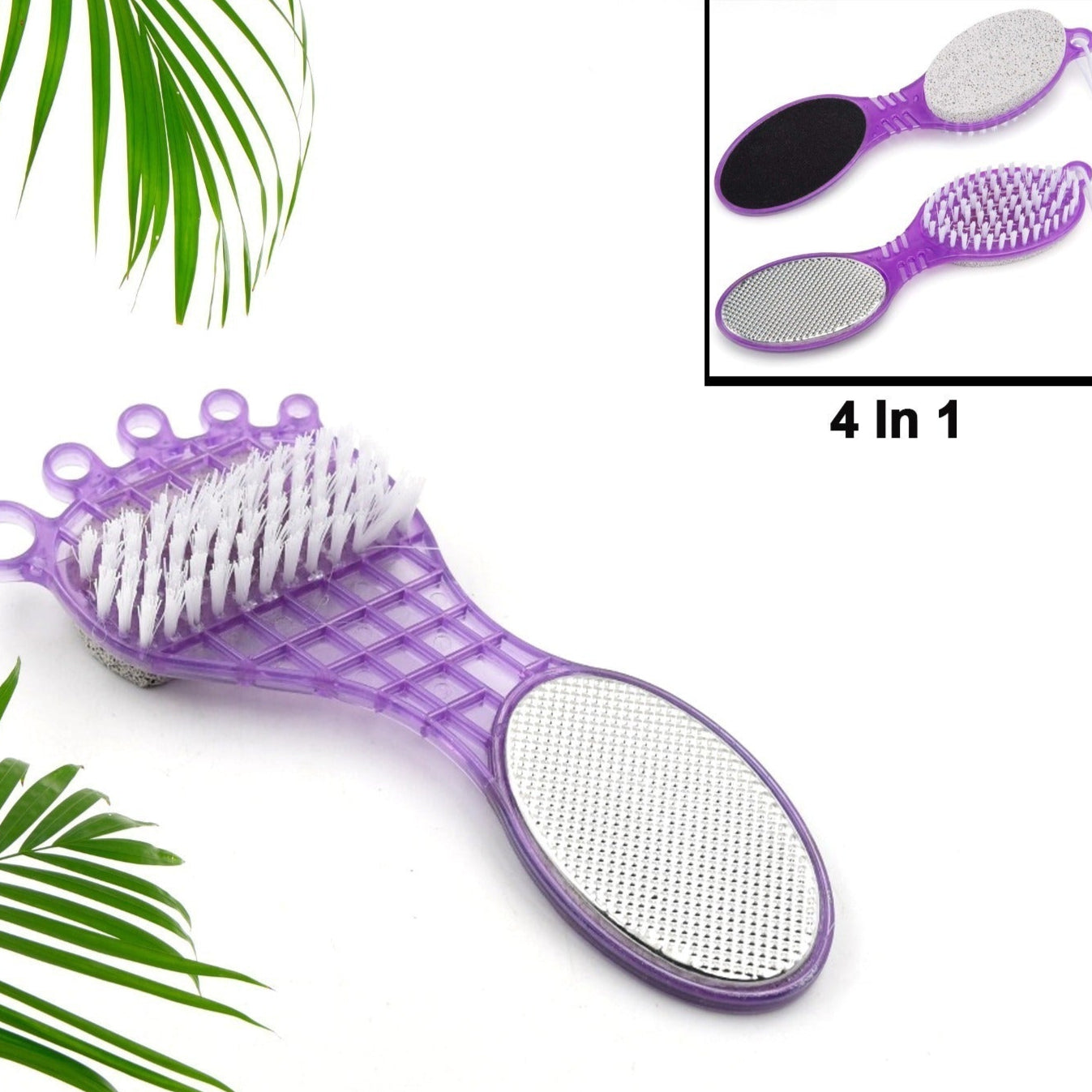 4 In 1 Pedicure Tool For Rough Dry Feet Dual-sided With Pumice Stone Soft Brush Steel Scrubber Emery File Softens Hard Foot Corns Calluses Cleanses Smoothens Dull Feet - Happy Price - Image 1