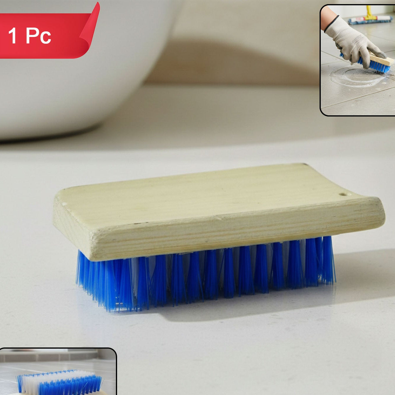 Heavy Duty Scrub Brush with Wooden Handle (1 Pc) - Happy Price - Image 1