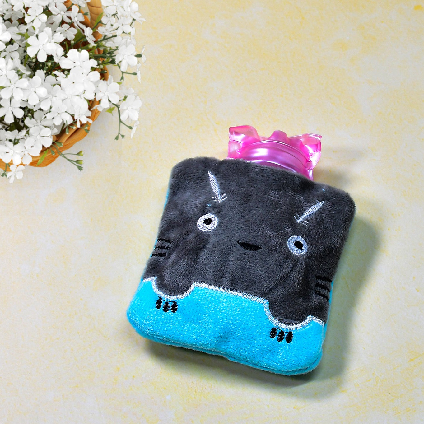 Grey Cat Print Small Hot Water Bag With Cover For Pain Relief Neck Shoulder Pain And Hand Feet Warmer Menstrual Cramps. - Happy Price - Image 1