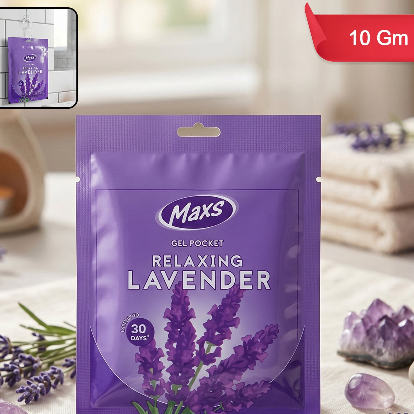 Maxs Relaxing Lavender Gel Air Freshener Pocket Long Lasting 10 Gm