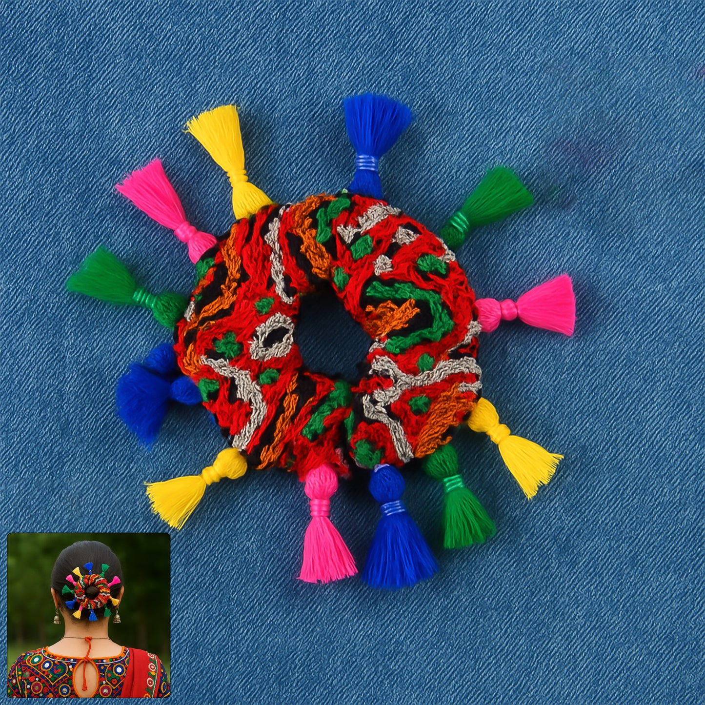 Multicolor Navratri Hair Bun Accessory with Tassels - 1 Pc - Happy Price - Image 6