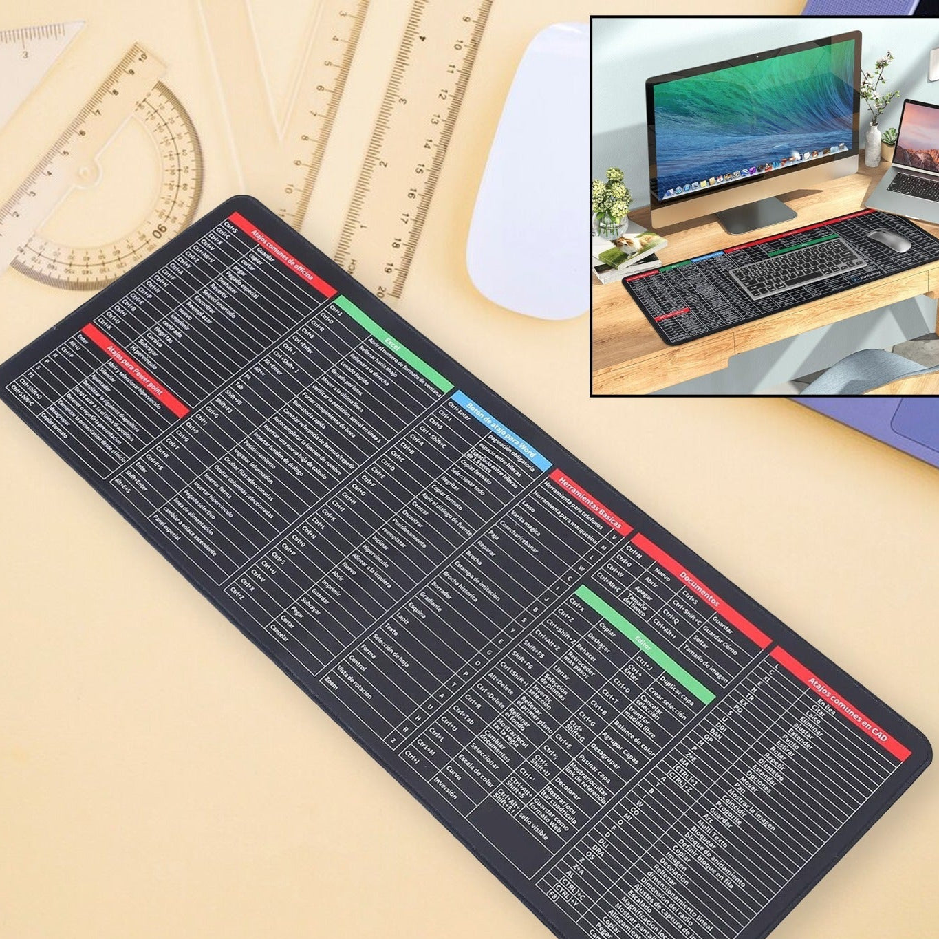 Shortcut Keyboard Mat Mouse Pad Mat Mouse Pads For Desk Quick Key Super Large Anti-slip Keyboard Pad Desk Accessories Desktop Mouse Pad Office Oversized Big Mouse Pad Rubber (8030 Cm) - Happy Price - Image 1