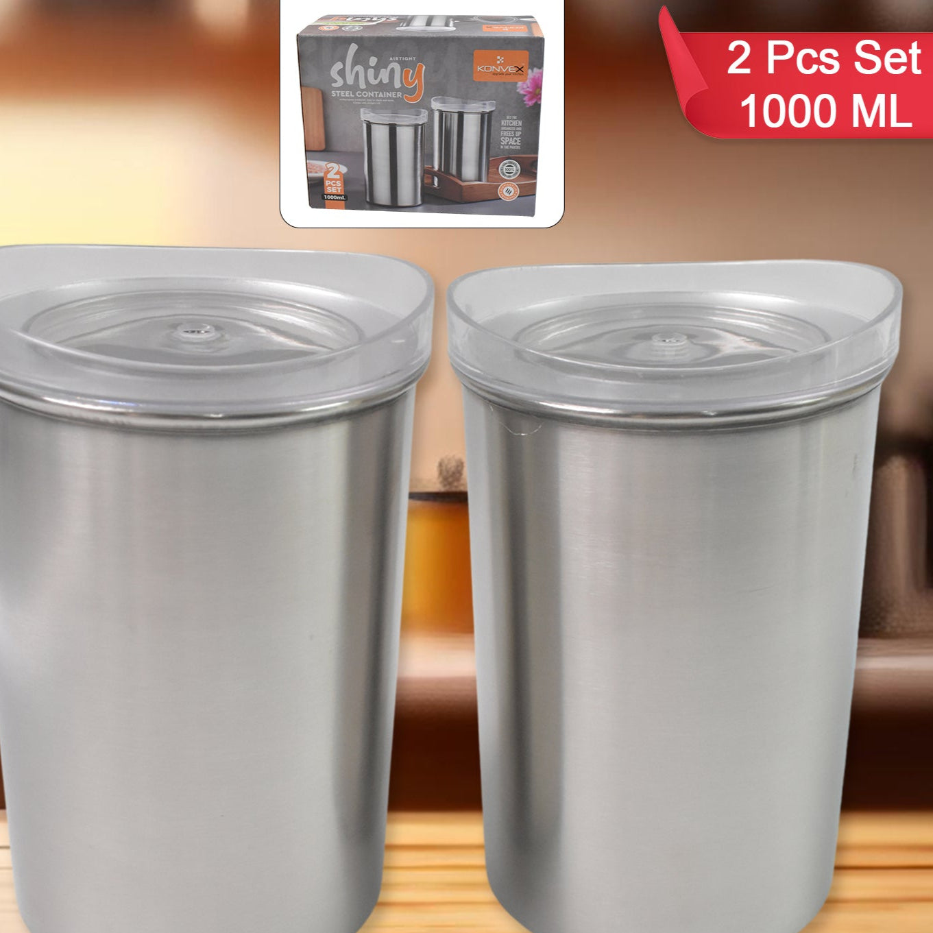Multipurpose Stainless Steel Airtight Containers With See Through Lid (2 Pc Set 1000 Ml) - Happy Price - Image 1