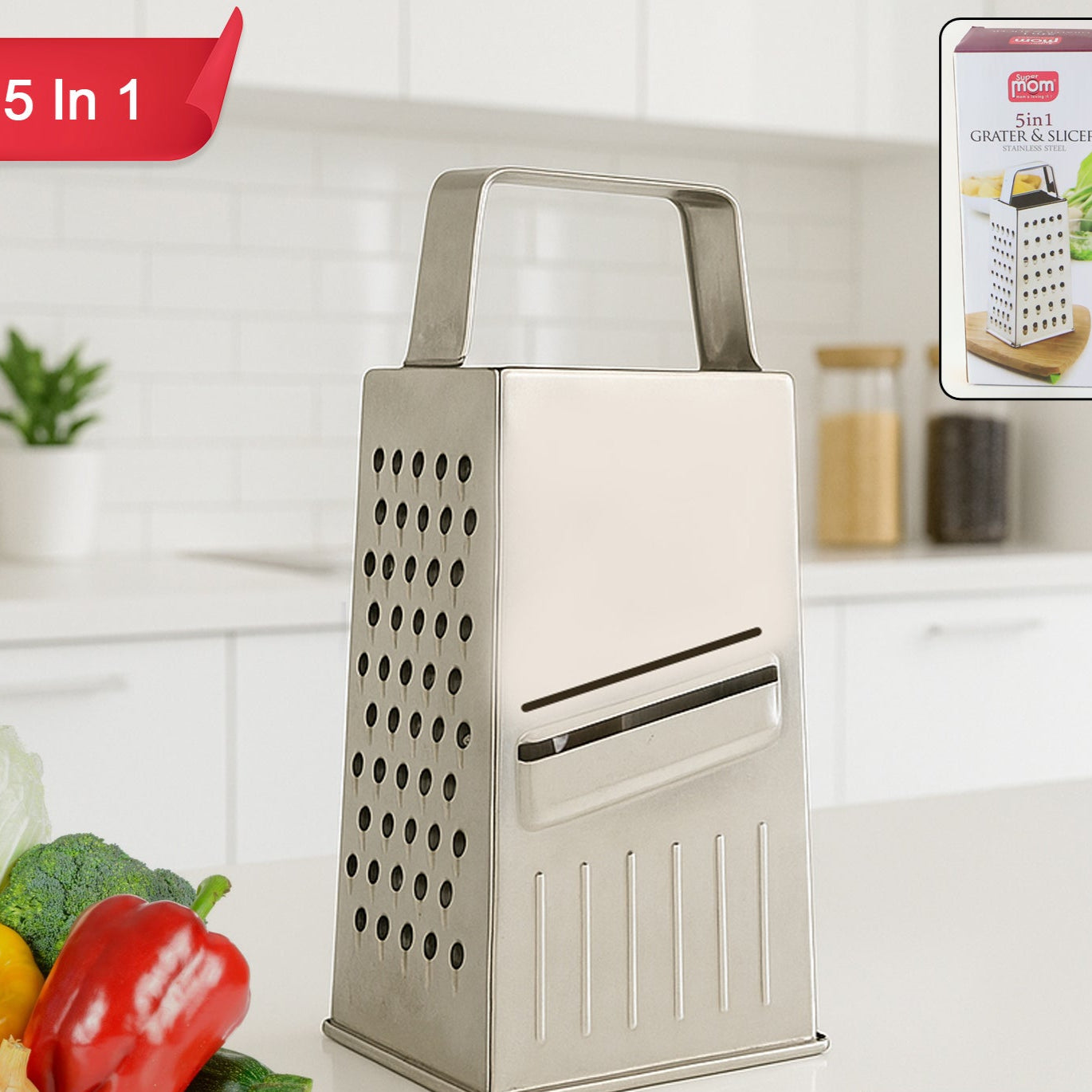 5-in-1 Stainless Steel Grater and Slicer - Multipurpose Kitchen Tool - Happy Price - Image 1