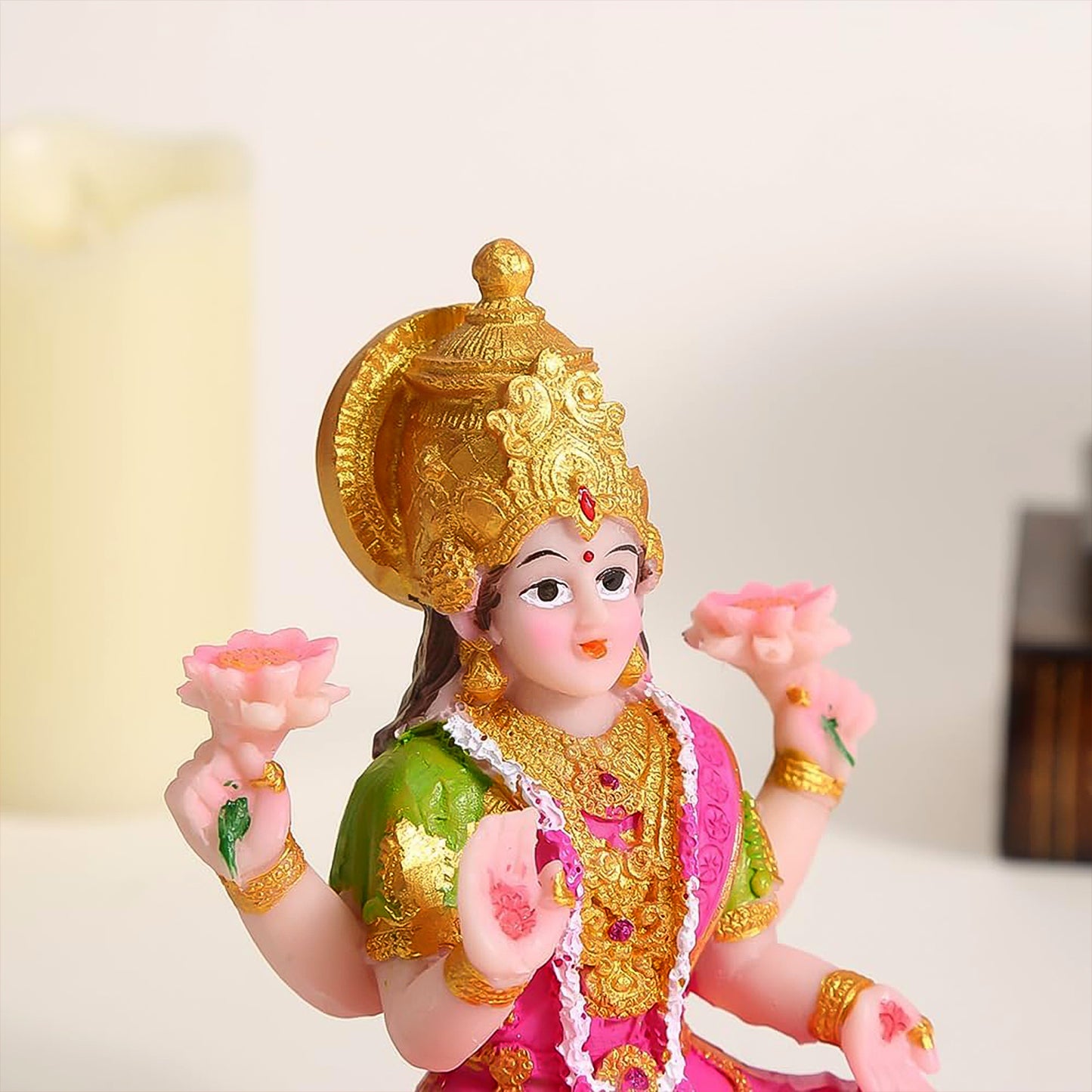 Decorative Lakshmi Mata Idol Sitting on Lotus - Multicolor Polyresin Statue (1 Pc) - Happy Price - Image 7