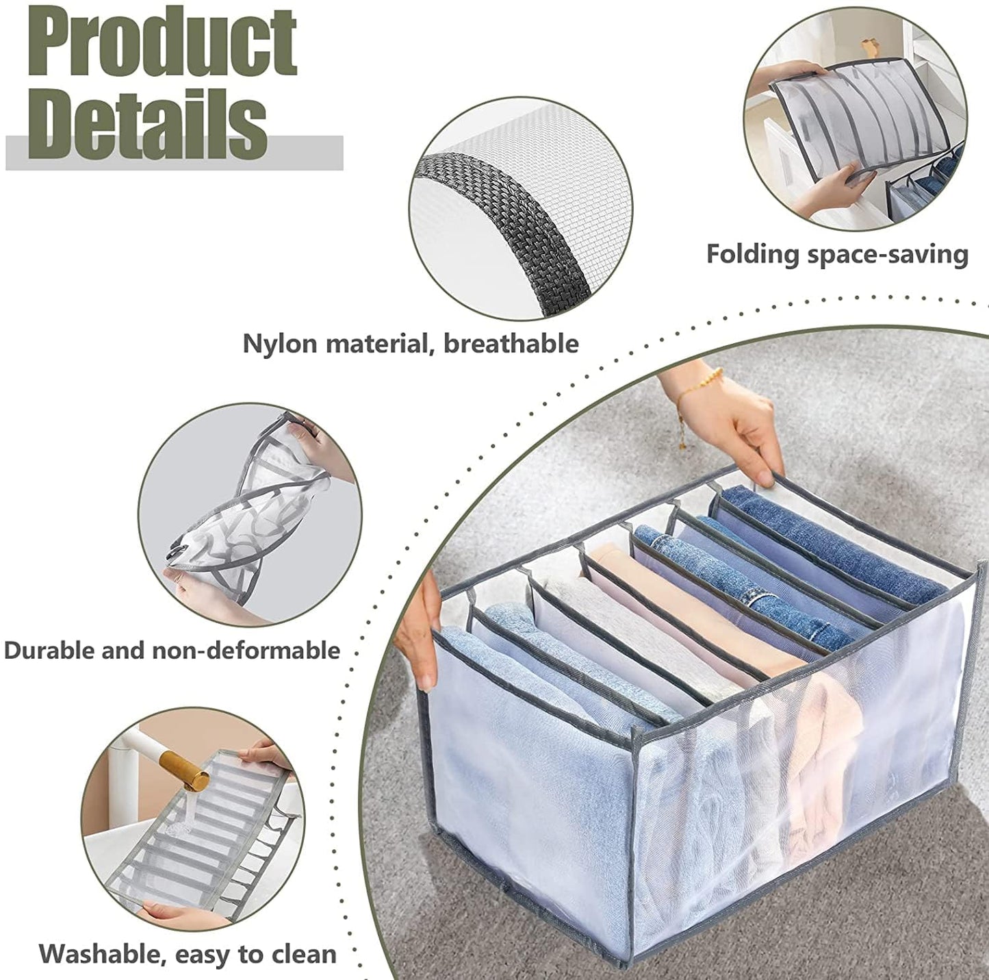 Clothes Organizer +7 Grid Drawer Wardrobe Clothes Organizer Jeans Closet Cabinet Organizers Portable Foldable Storage Containers - Happy Price - Image 4