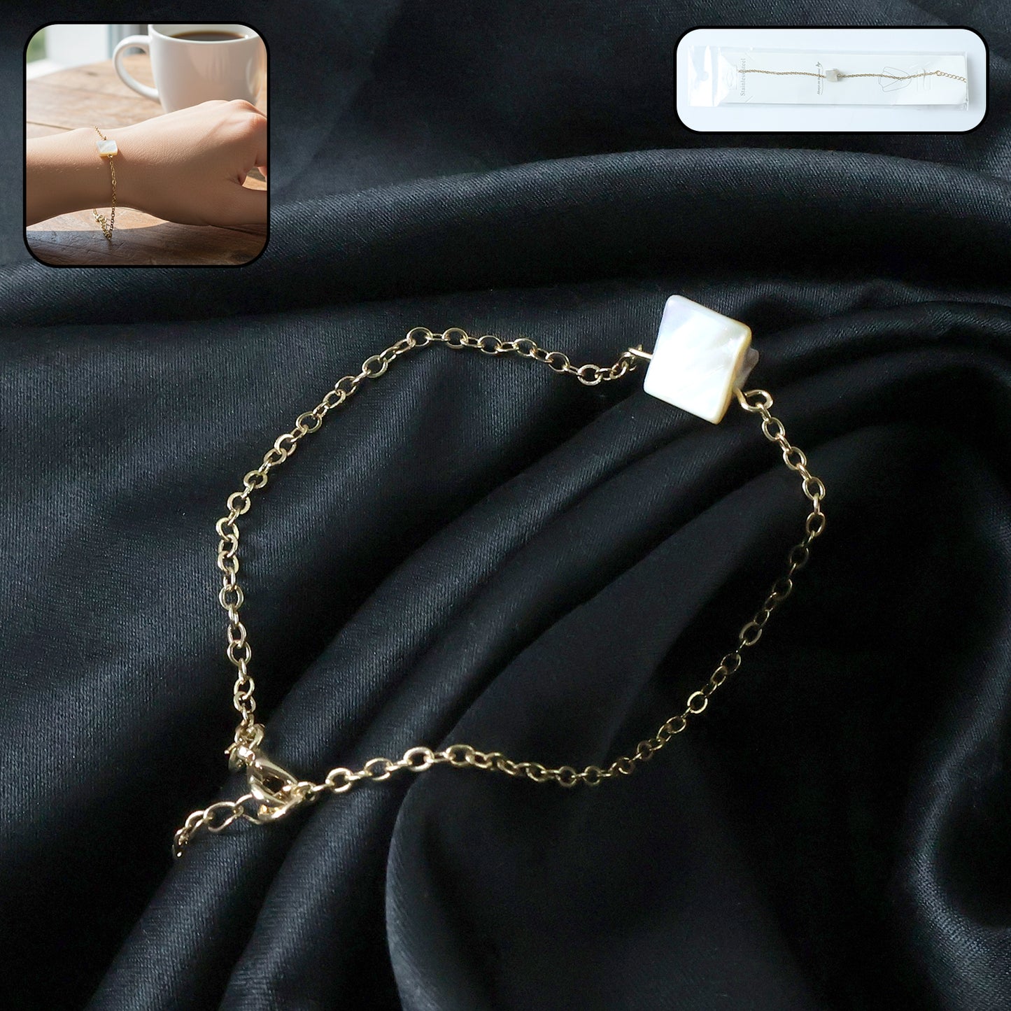 Elegant Square Stone Charm Chain Bracelet for Women (1 Pc, Mix Design) - Happy Price - Image 2