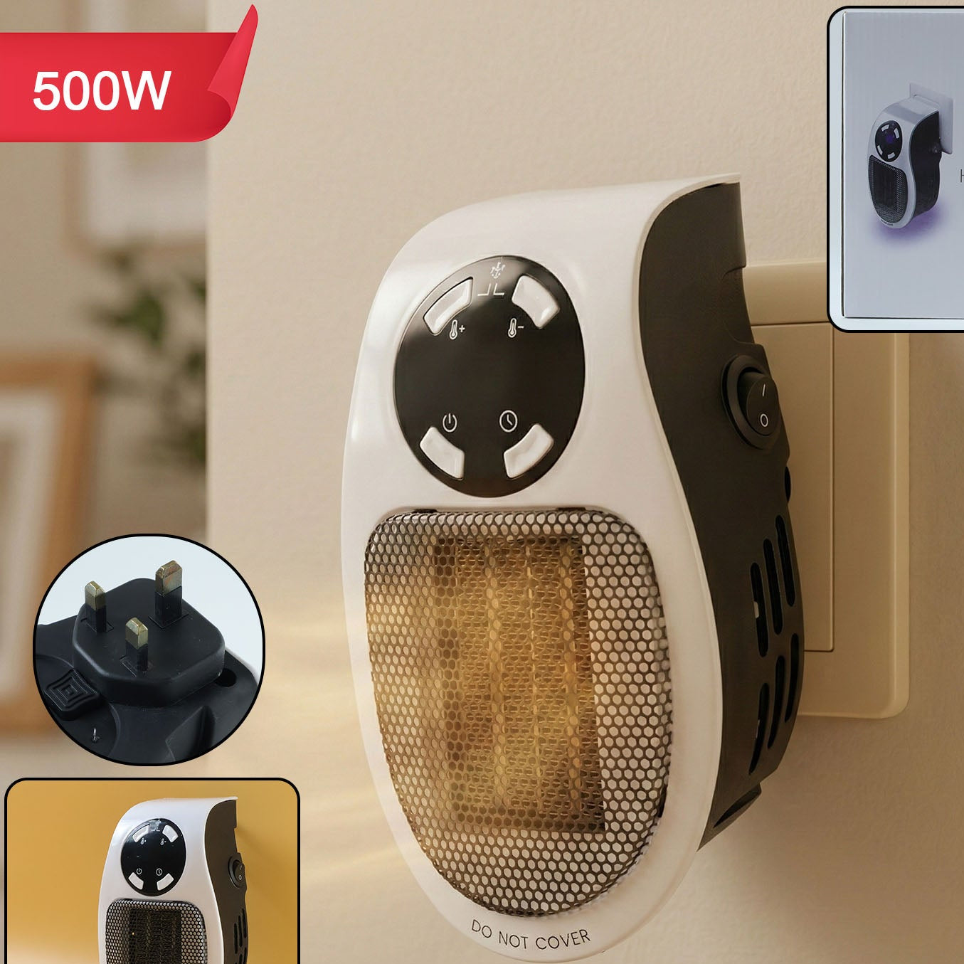 500W Compact Wall Plug Electric Heater for Rooms - Great Price - Image 1