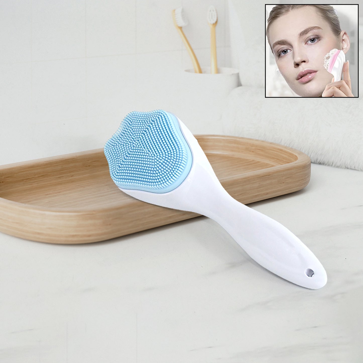 Silicone Face Scrubber Exfoliating Brush Manual Handheld Facial Cleansing Brush (1 Pc) - Happy Price - Image 4