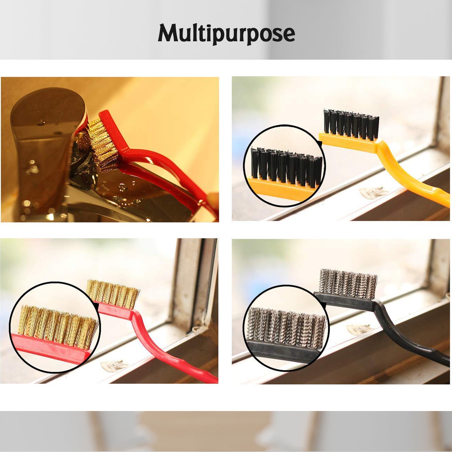 3pc Mini Wire Brush Set Brass Nylon Stainless Steel Bristles Household Cleaning Brush For Gas Stove Smoke Machine Tool Burner Tiles Tap Rust Removal Welding Slag Dirt Paint Scrubbing. - Happy Price - Image 2