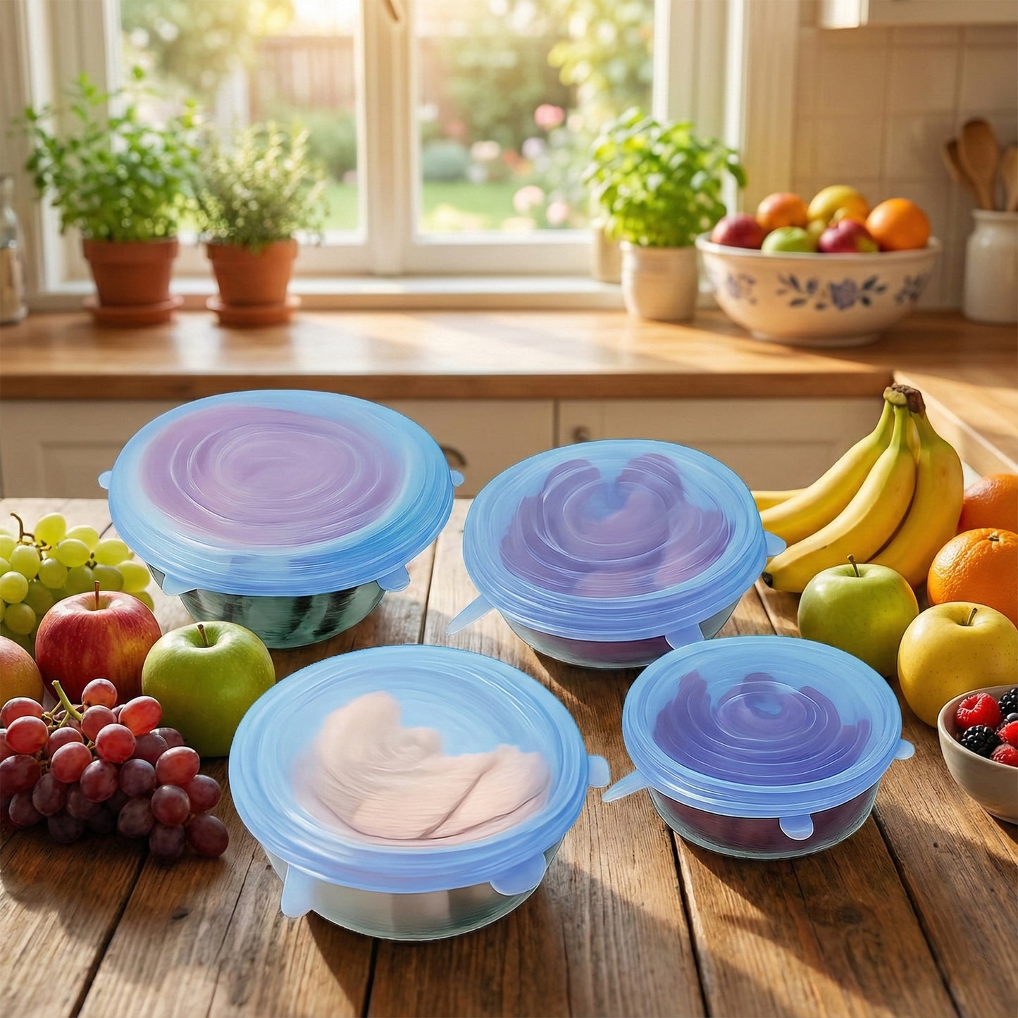 Set of 4 Reusable Silicone Stretch Food Lids for Bowls & Containers - Happy Price - Image 2