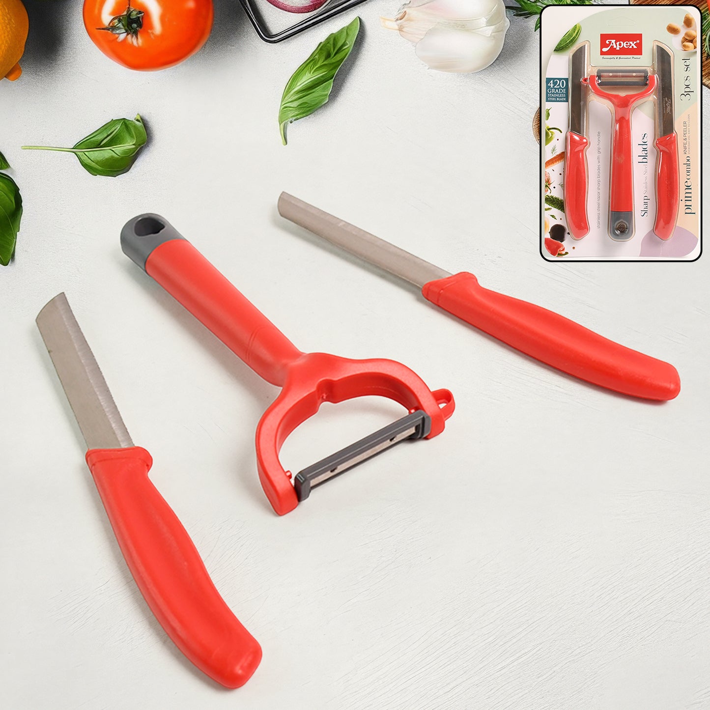 Apex 3-piece Stainless Steel Kitchen Knife And Peeler Set - Happy Price - Image 2