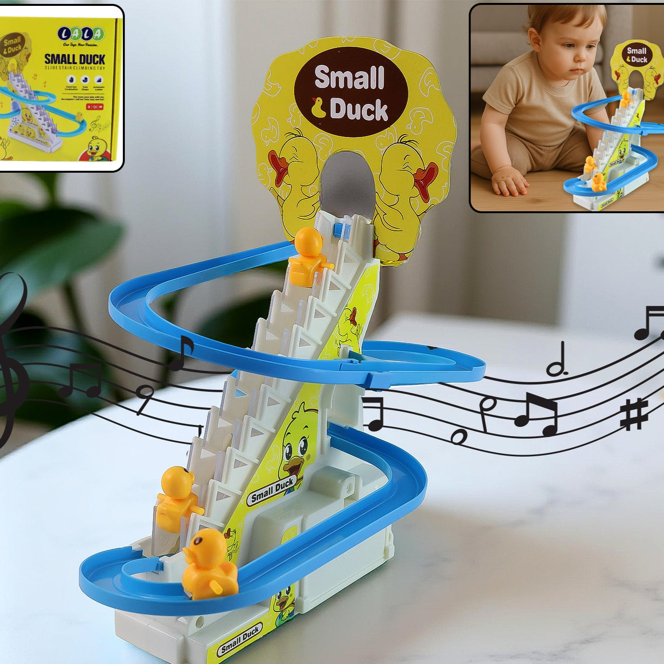 Lala Small Duck Climb Stairs Toy Roller Coaster With Flashing Lights Music (3 Ducks) - Happy Price - Image 1